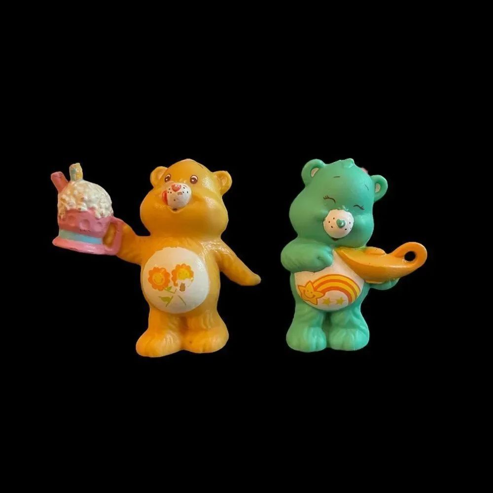 Set of 2 Care Bears Mini Figurines Wish Bear Friendship Bear